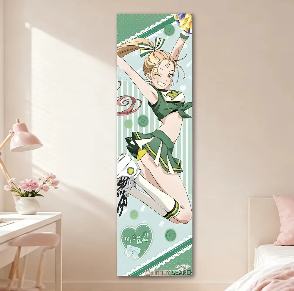 My D-Dress Up Darling Marin Kitagawa Cheer Tapestry, Green Stripe Anime Long Vertical Wall Hanging for Otaku Bedroom Dorm Decor