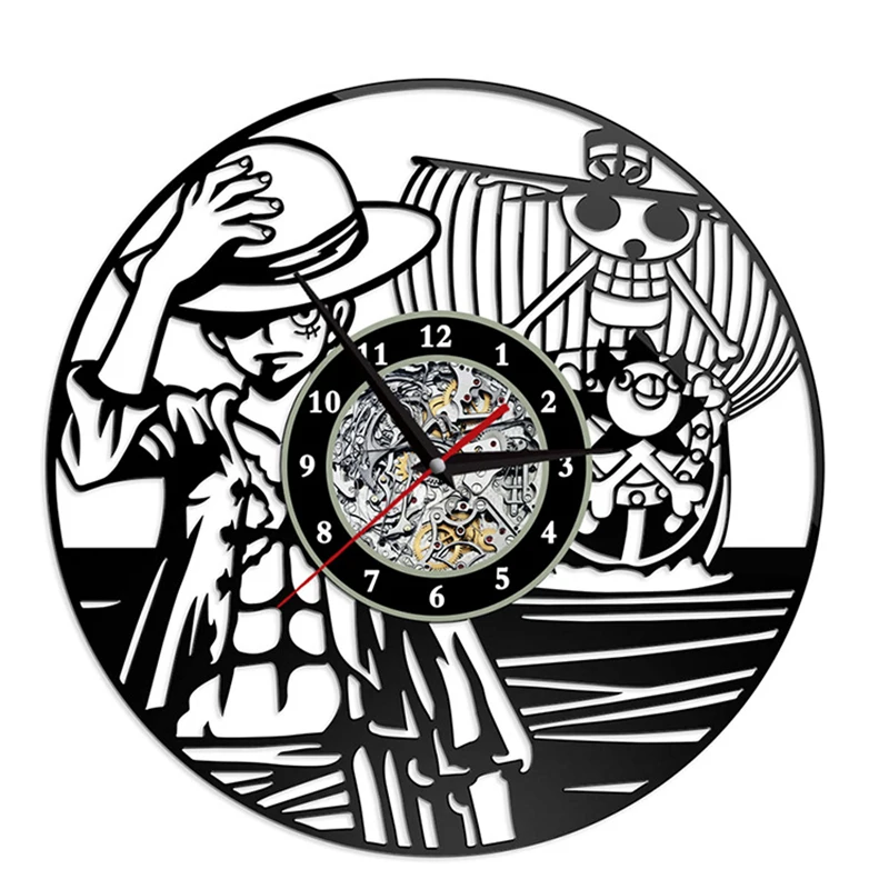 One Piece Luffy Wall Clock Cartoon Anime Roronoa Zoro Sanji Nami Robin Black Vinyl Record Wall Clocks Creative Wall Home Decor