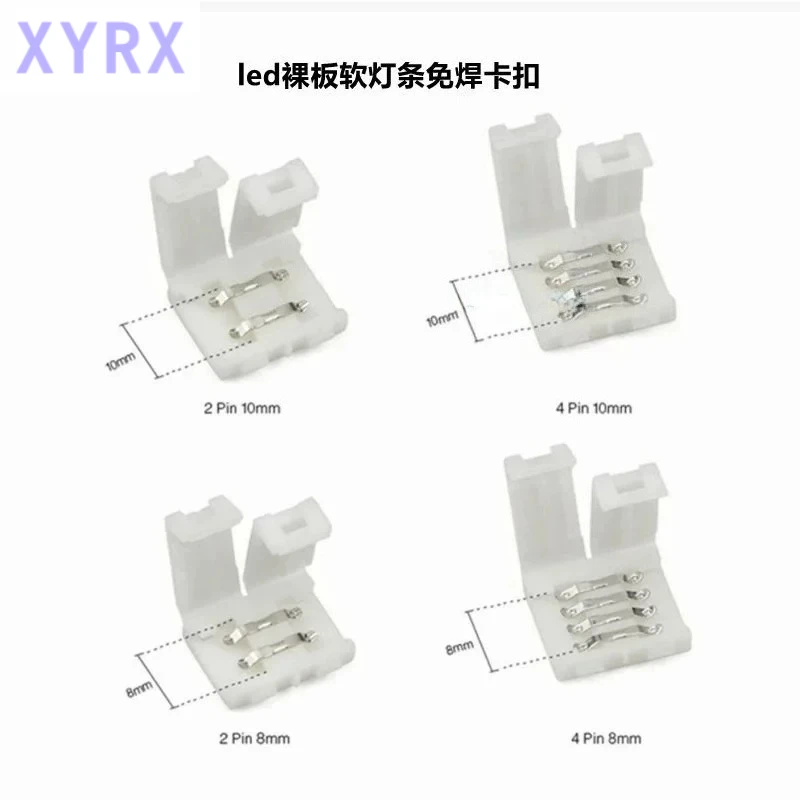 In spot 20Pcs 2Pin/3Pin/4Pin/5Pin/6Pin Bare Board Soft LED Strip No Welding Connection Clip 8mm 10mm 2mm Clip In The Middle