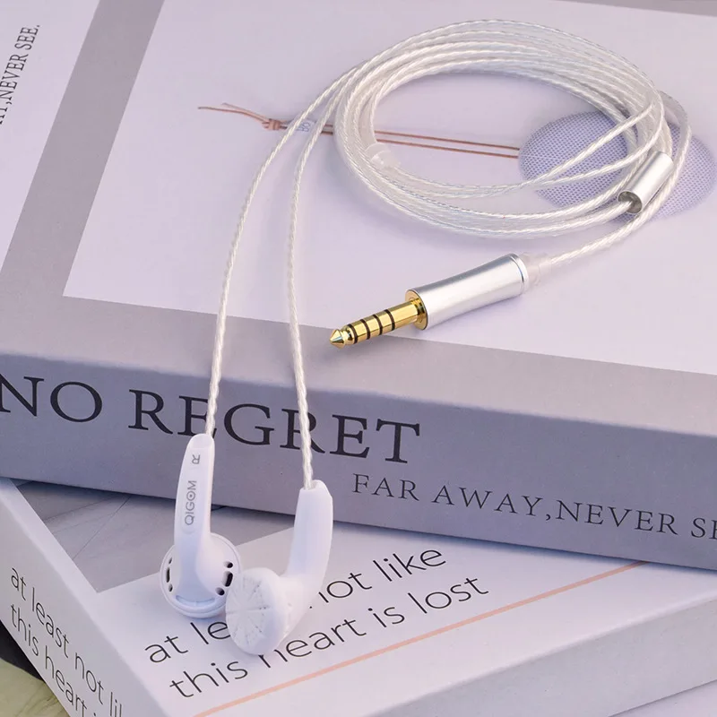 QIGOM biały lotos S300 słuchawki douszne 300ohm wysoka impedancja płaska główka wkładka douszna 3.5mm 4.4mm zatyczki do uszu HIFI wokalny zestaw słuchawkowy