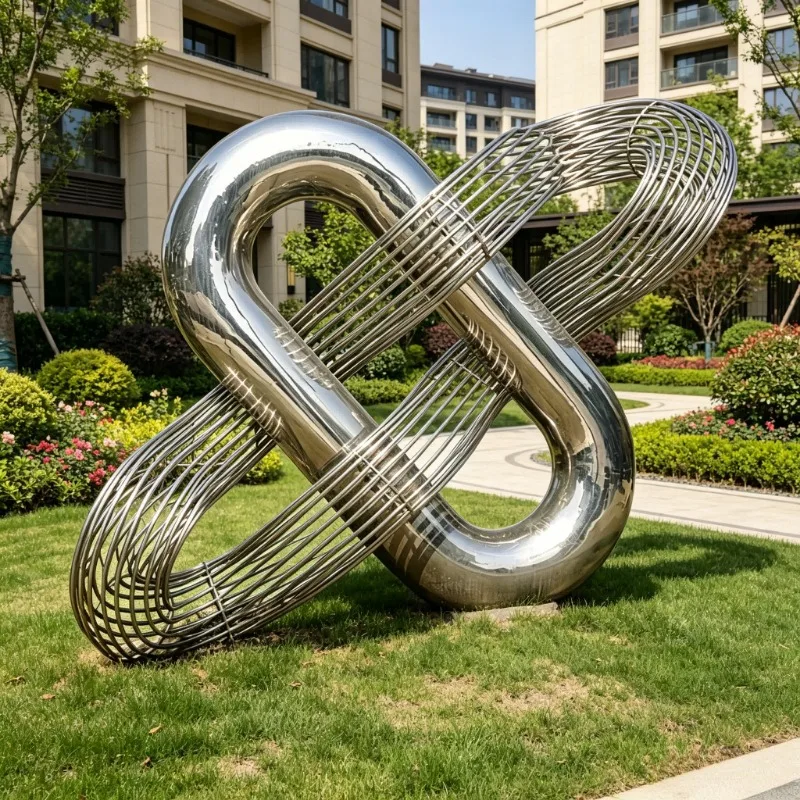 High Art Mirror Polished Silver Stainless Steel Infinity Abstract Sculpture Custom Outdoor Public Park And City Square Landscape