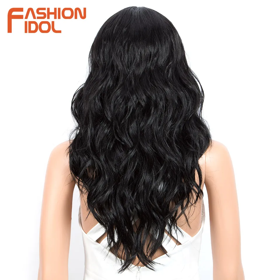 FASHION IDOL 20inch/50cm Body Wave Lace Wigs Synthetic With Bangs Lace Front Wigs Ombre Brown Cosplay Wigs Heat Resistant Fiber