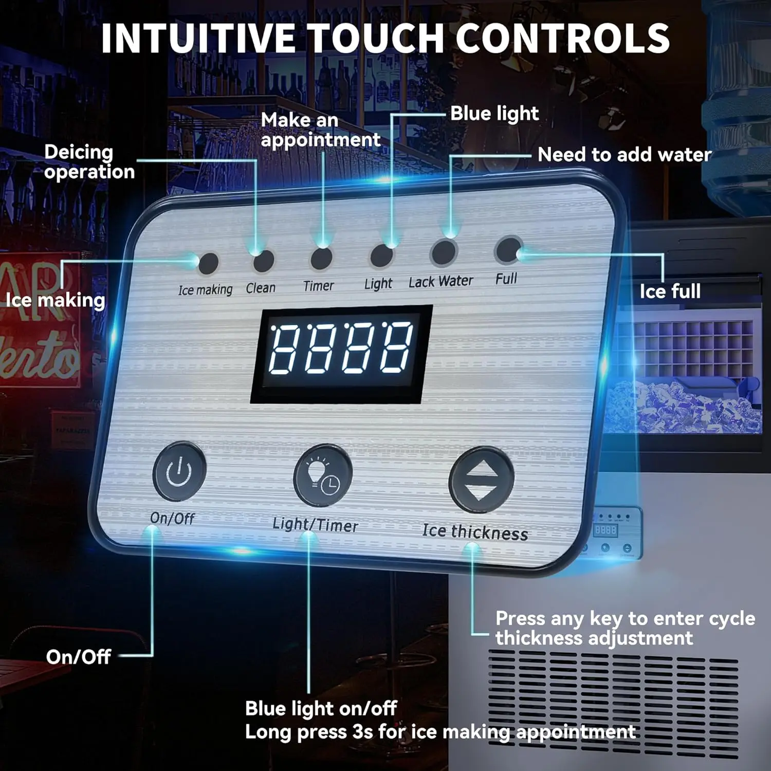 YITAHOME Máquina de gelo comercial, entrada de água 2 Way, armazenamento Bin, água da torneira e carregamento superior, 3-5 galões, 100LBS, 24H, 33LBS