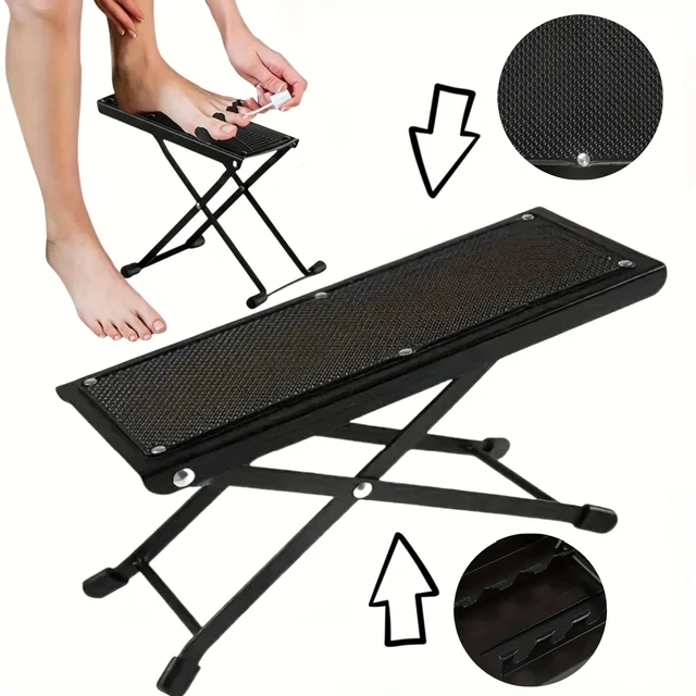Adjustable Folding Footrest 4-Height Levels Non-Slip Pedal Stand