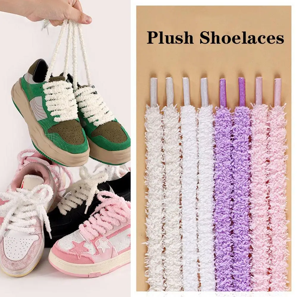 1 Pair New Cute Plush Sneakers Shoelaces Pink White Purple Hairy Soft Laces For High-top Canvas Casual Flat Shoes Strings