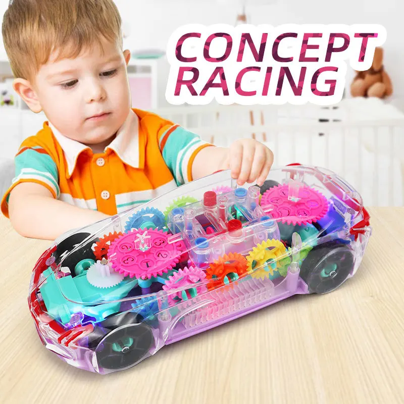 Electric Transparent Concept Gear Car With Music Sound Funny Interactive Model Early Education Vehicle Gift Toys for children