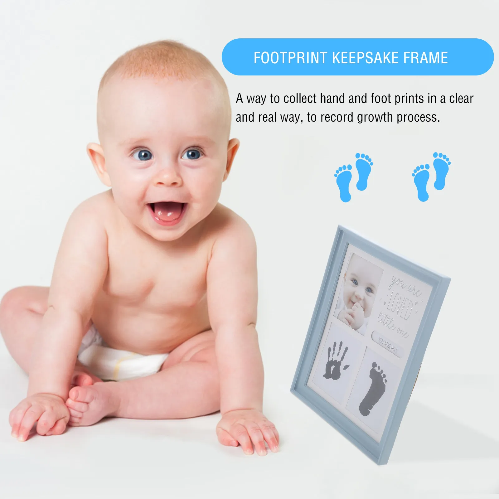 1Set Baby Footprint Handprint Keepsake Frame with Ink Pad Photo Display for Newborn Milestones Baptism Christening Shower Gift