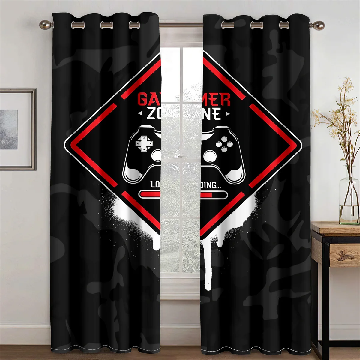 

2024 Creative Gamer Curtains for Boys Bedroom Gaming Room Decor Window Curtains Playing Video Game Window Drapes 2panels