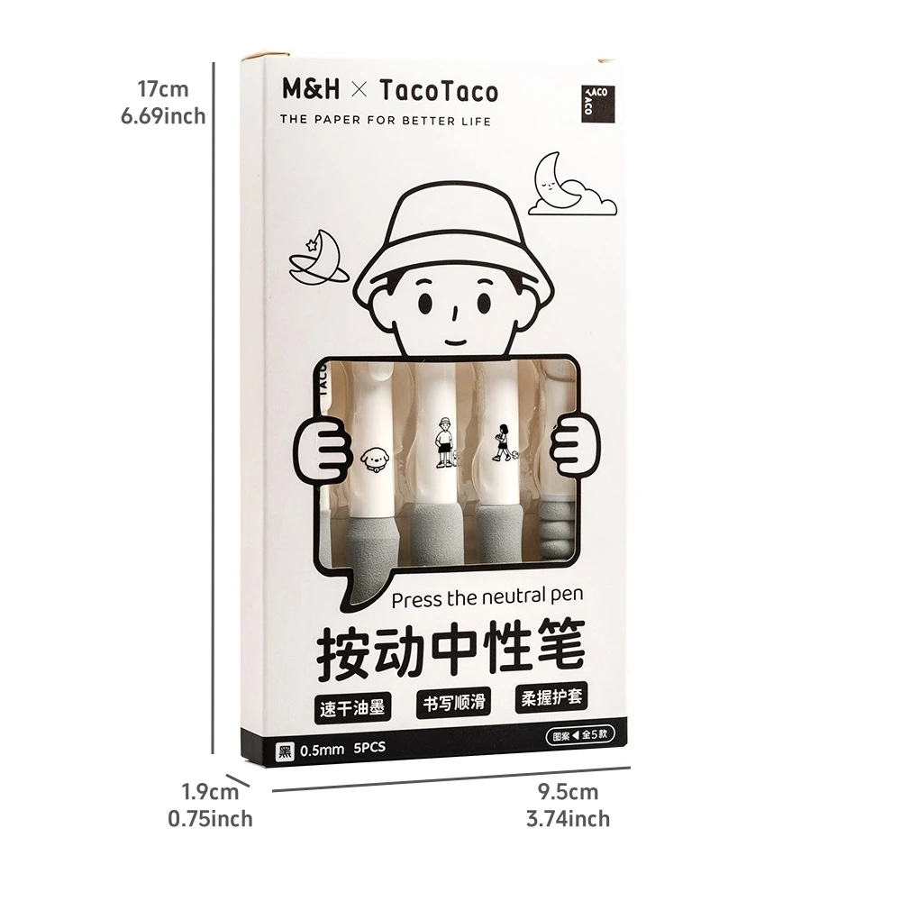 5pcs Cute Cartoon Gel Ink Pens Set Press Design Soft Grip 0.5mm Ballpoint Black Color for Writing Office School A7787