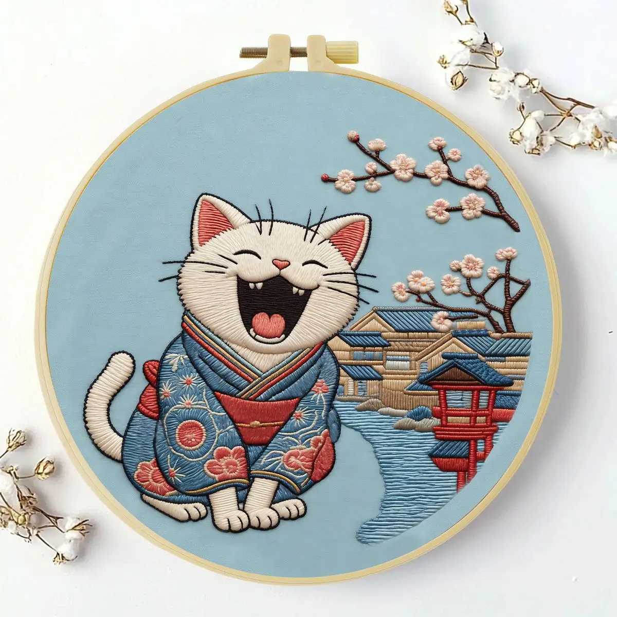 1 Stück 20X20CM/15X15CM 7,87/6,3 Zoll Japanisches Katzen-Stickerei-Starter-Kit DIY-Kit DIY-Stickerei-Set Handarbeiten – Detail 2