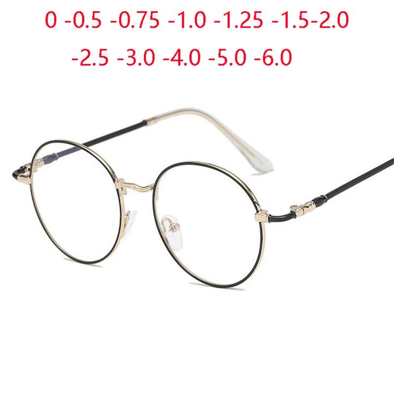 Women Men Metal Round Short-sight Eyeglasses Black Gold Frame Steampunk Myopia Lens Prescription Spectacles 0 -0.5 -0.75 To -6.0