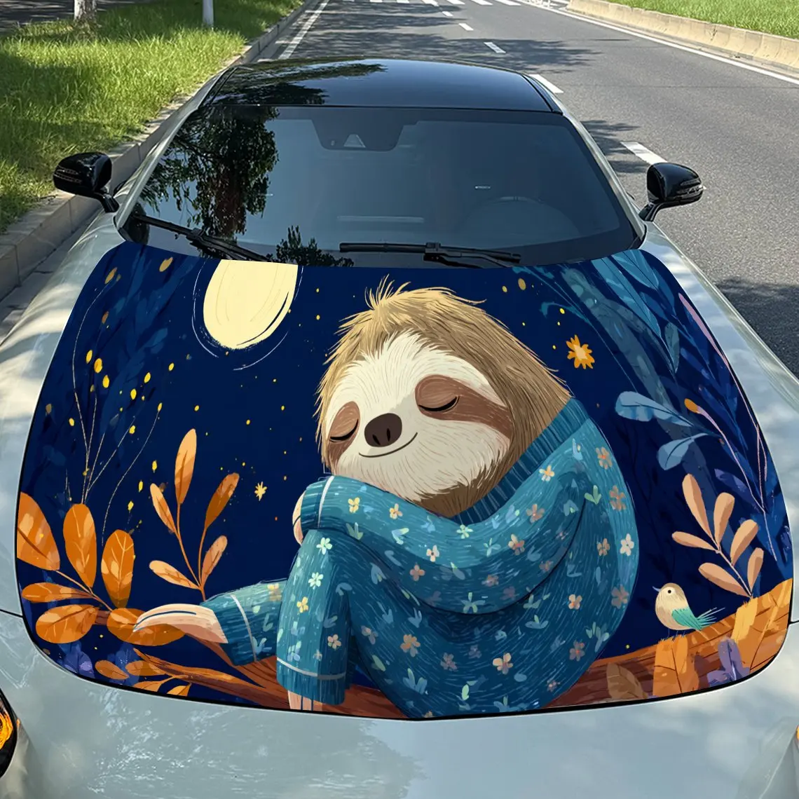 

Dreamy Sloth Moon PVC Car Hood Wraps, Self-Adhesive Waterproof Car Bonnet Decal Sticker, Car Decoration Protection Stickers for