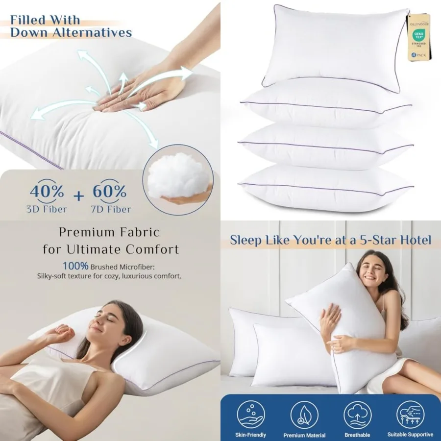 

Pillows Size Set of, Washable Supportive Bed Pillows with Super Soft Down Alternative Fill, Luxury Fluffy Hotel Quality for Sid