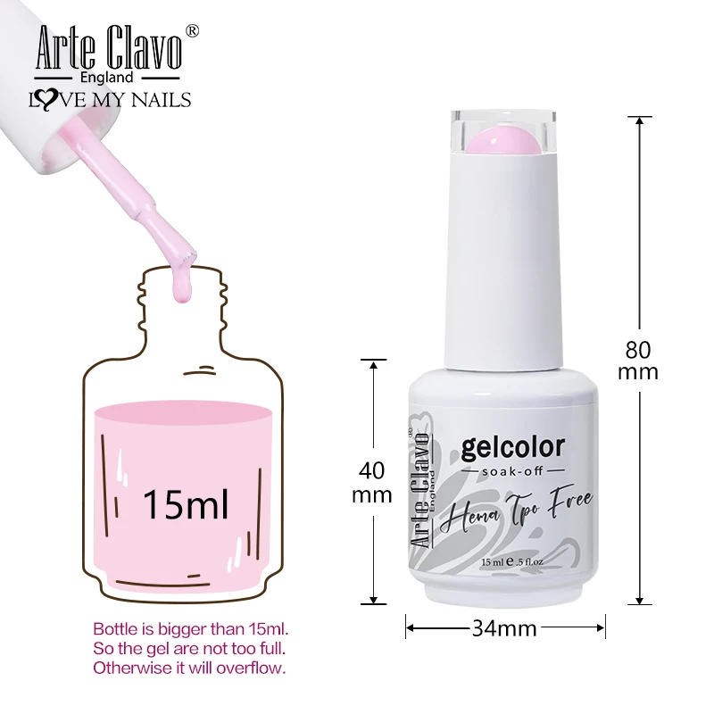 아르테 클라보 15ml 패션 젤 네일 폴리쉬 헤마 TPO 프리 레드 컬러 글리터 세미 퍼머넌트 소크 오프 UV LED 울트라 다이아몬드 바니쉬