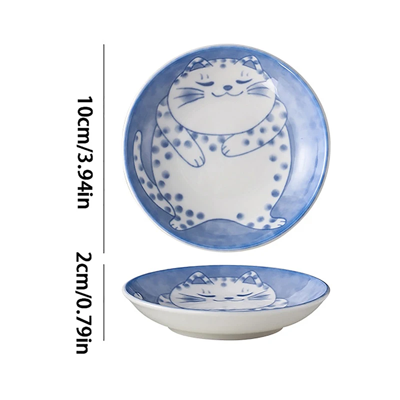 1PC Japanese Style Ceramic Dessert Sauce Dish Tableware Creative Cute Cartoon Lucky Cat Pattern Water Drop Shape Fruit  Plates