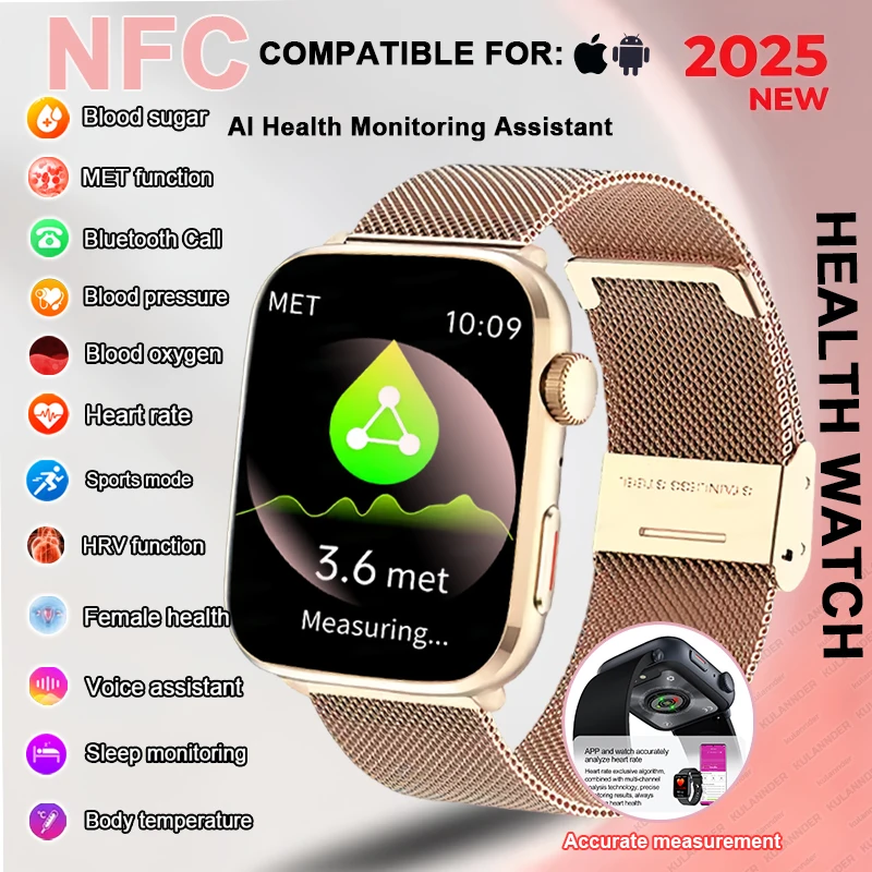 

2025 New Iatrology Grade Smart Watch Women Blood pressure Blood oxygen Fat Heart Rate Menstrual Tracking BT Call Bracelet Ladies