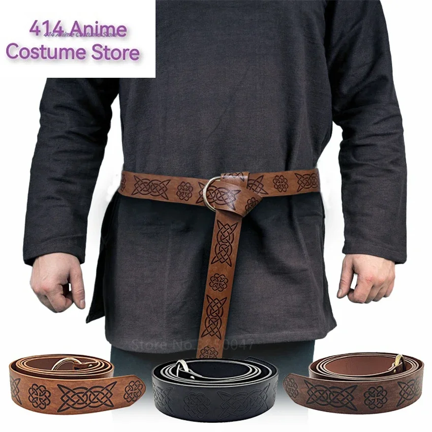 Medieval Warriors Waist Ring Retro Celtic Knight Embossed Stage Tools Belt Cosplay Clothing Adult Pants Belt Men Costume Props