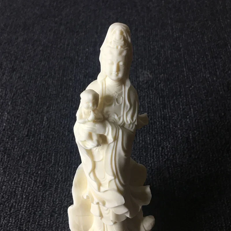 Exquisite Ivory Nut Carving of Infant Observing Bodhisattva 18x6x4.8cm Home Decor Figurine