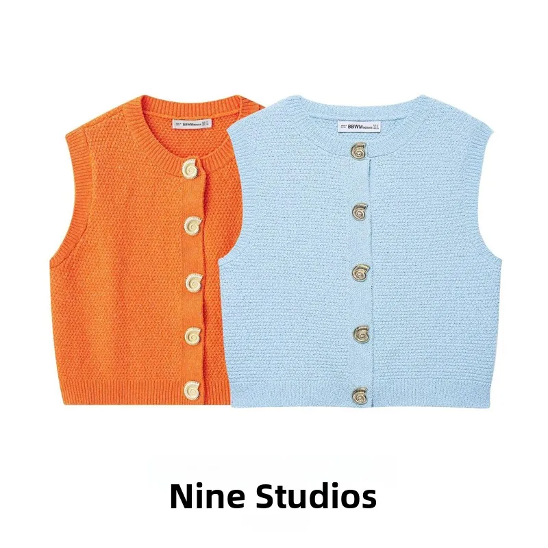 

Casual Knitted Sweater Vest Top with Animal ape Buttons Women's Faion Loose Fit round Ne Svel Single Piece