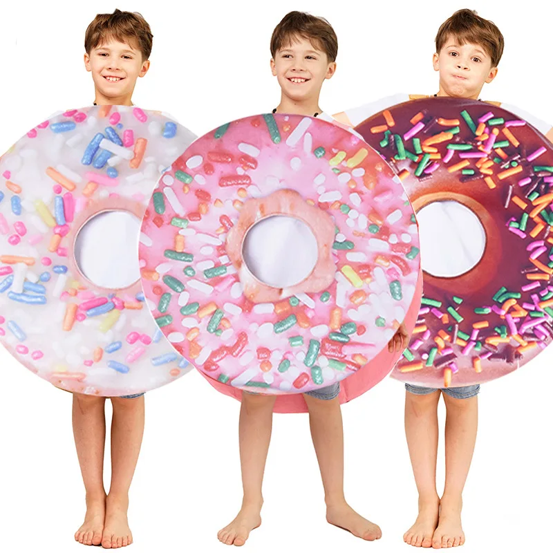 

Funny Character Role-Playing Digital-Printed Donut Costumes for Boy and Girl Fit 5 To10Y COSPLAY Performance Outfits Party Props