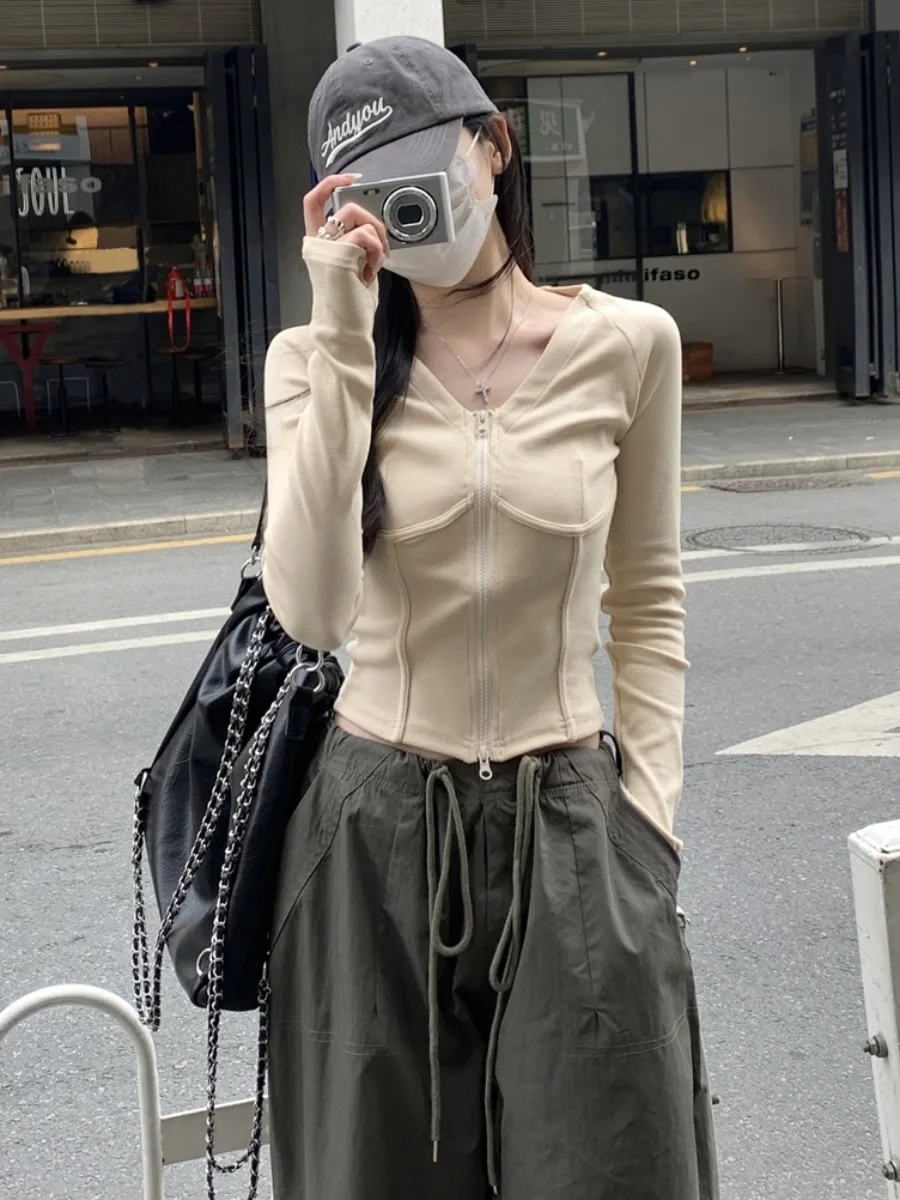 Calças de Trabalho Femininas de Dança Jazz de Outono com Zíper Duplo e Top Base Estilo Americano