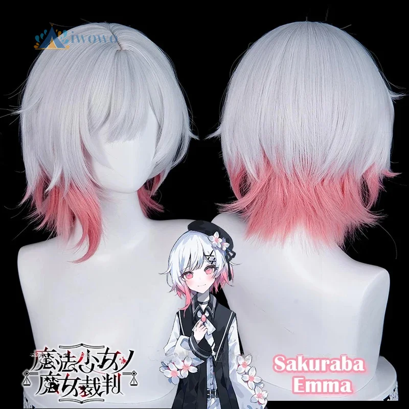 

Game Magical Girl Witch Trial Sakuraba Emma Cosplay Wig Grey Pink Short Hair Wigs For Women Girls Carnival Festival Free Wig Cap
