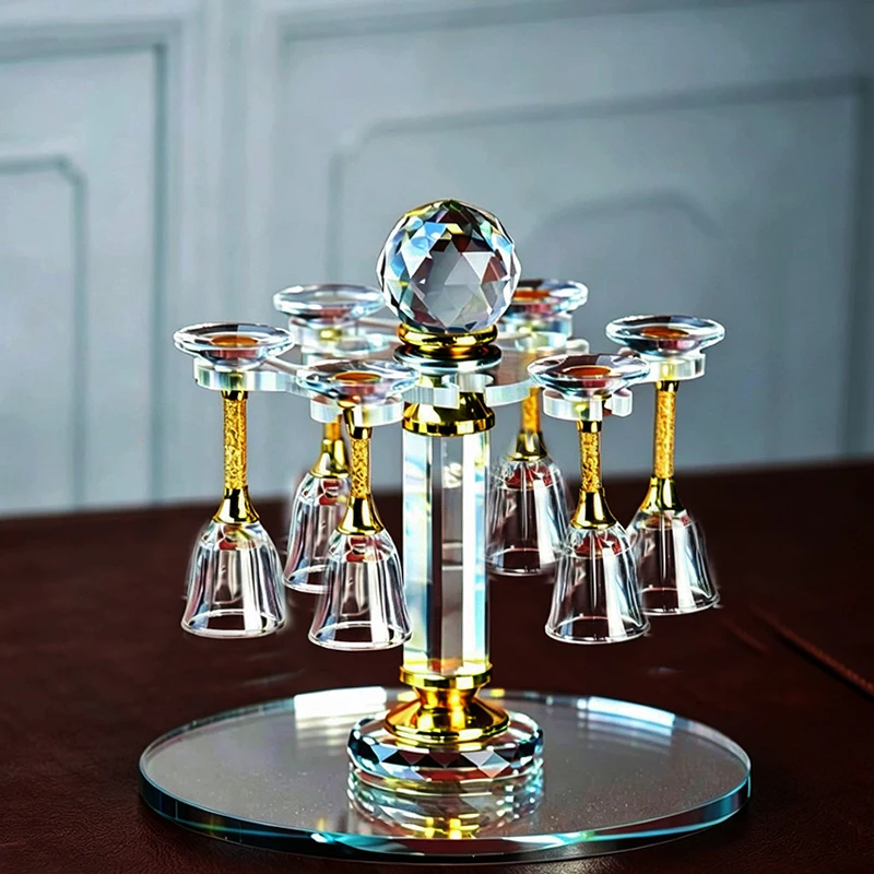 High-End Luxury White Wine Glass Set Home Use Premium Feel Alcohol Utensils High-Quality Glass Gold Diamond Stems for Family ...