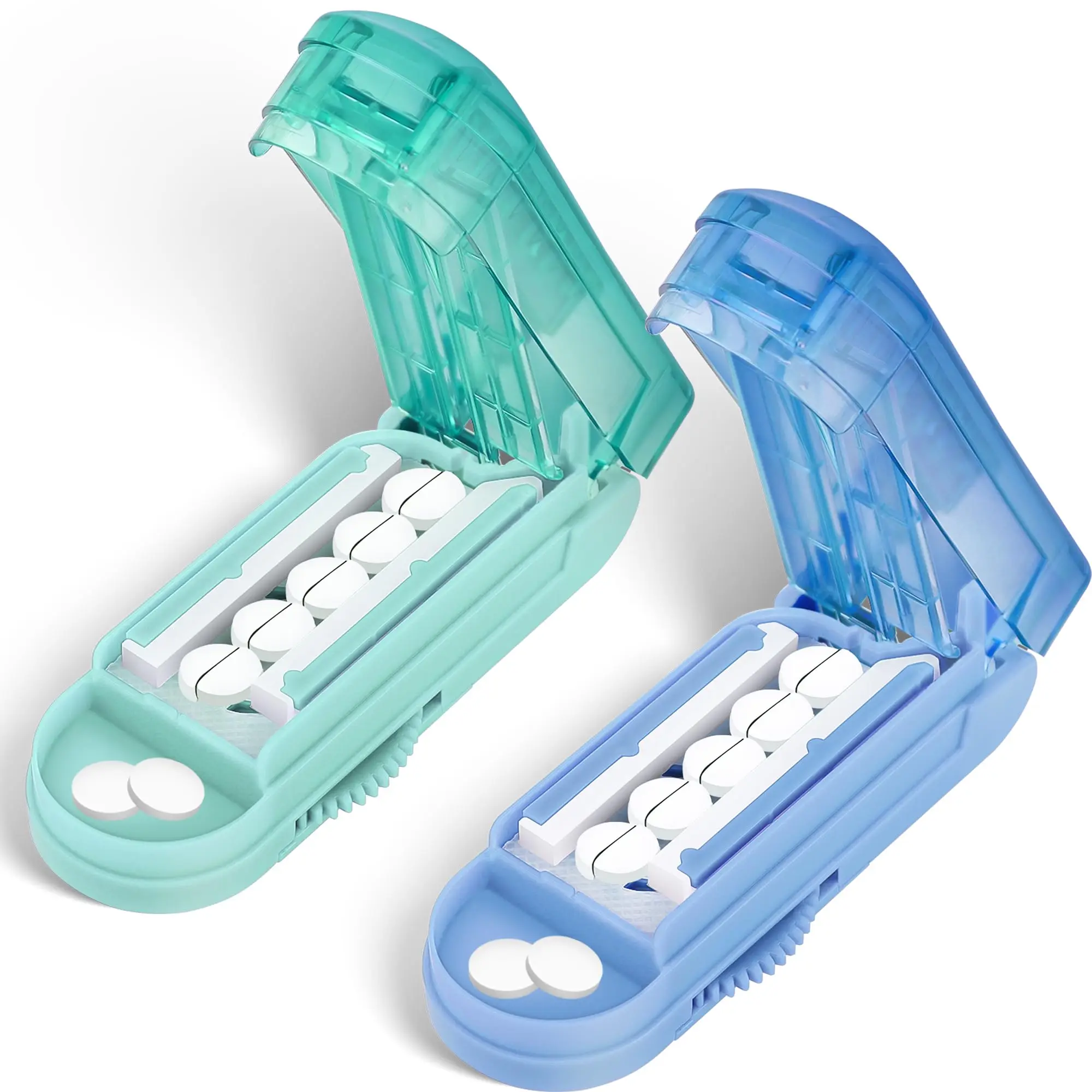 Adjustable Pill Splitter Accurately Cuts Multiple Pills at Onc Sharp Blade with Safety Guard Non-Slip Silicone Edge