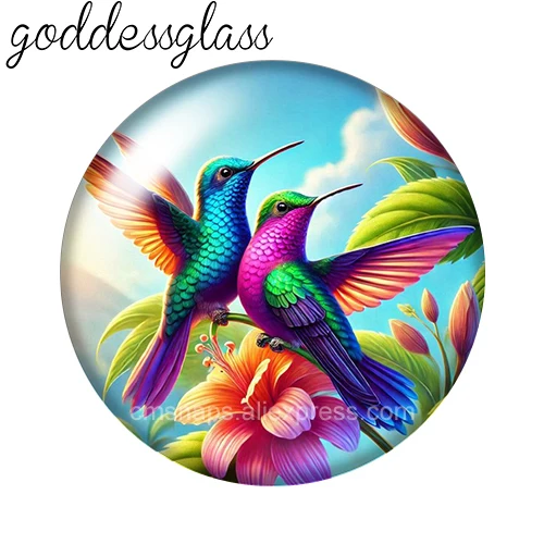 Flying Hummingbird Flowers 10pcs 12mm/18mm/20mm/25mm Round Photo Glass Cabochon Flat Back Making Findings DIY Snap Buttons - view 4