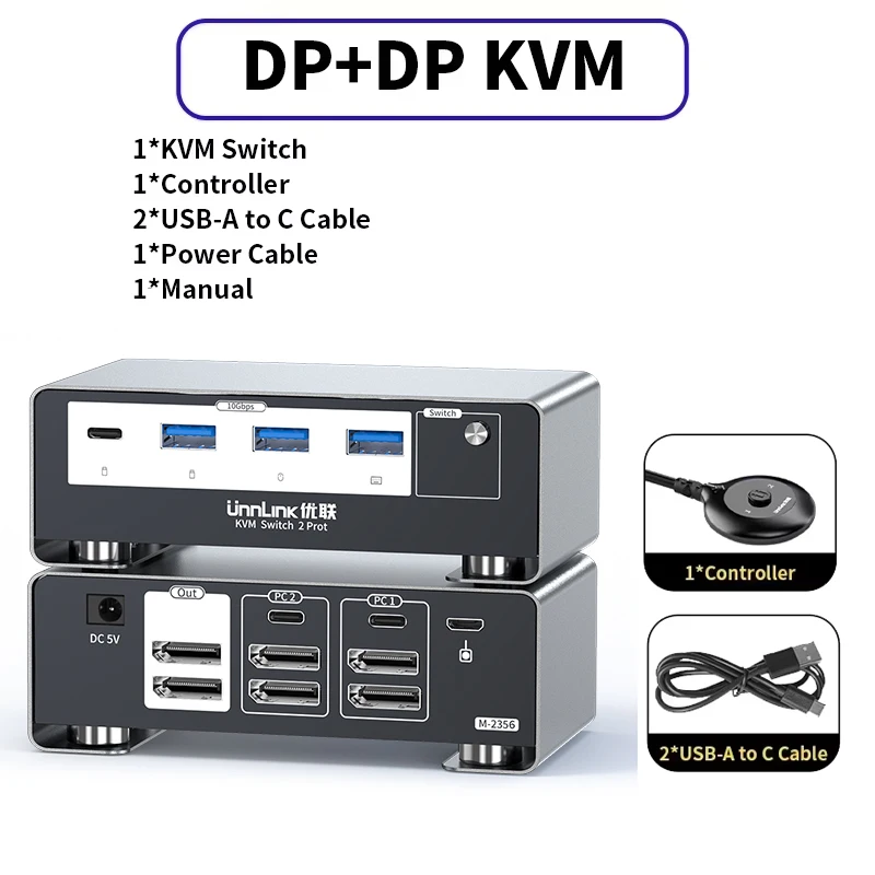 Unnlink 4K 120Hz HDMI + DP Dual Monitor KVM Switch 2 Monitor 2 Computer 8K 60Hz met USB 3.0 voor Win/Mac PC Share Muis Toetsenbord