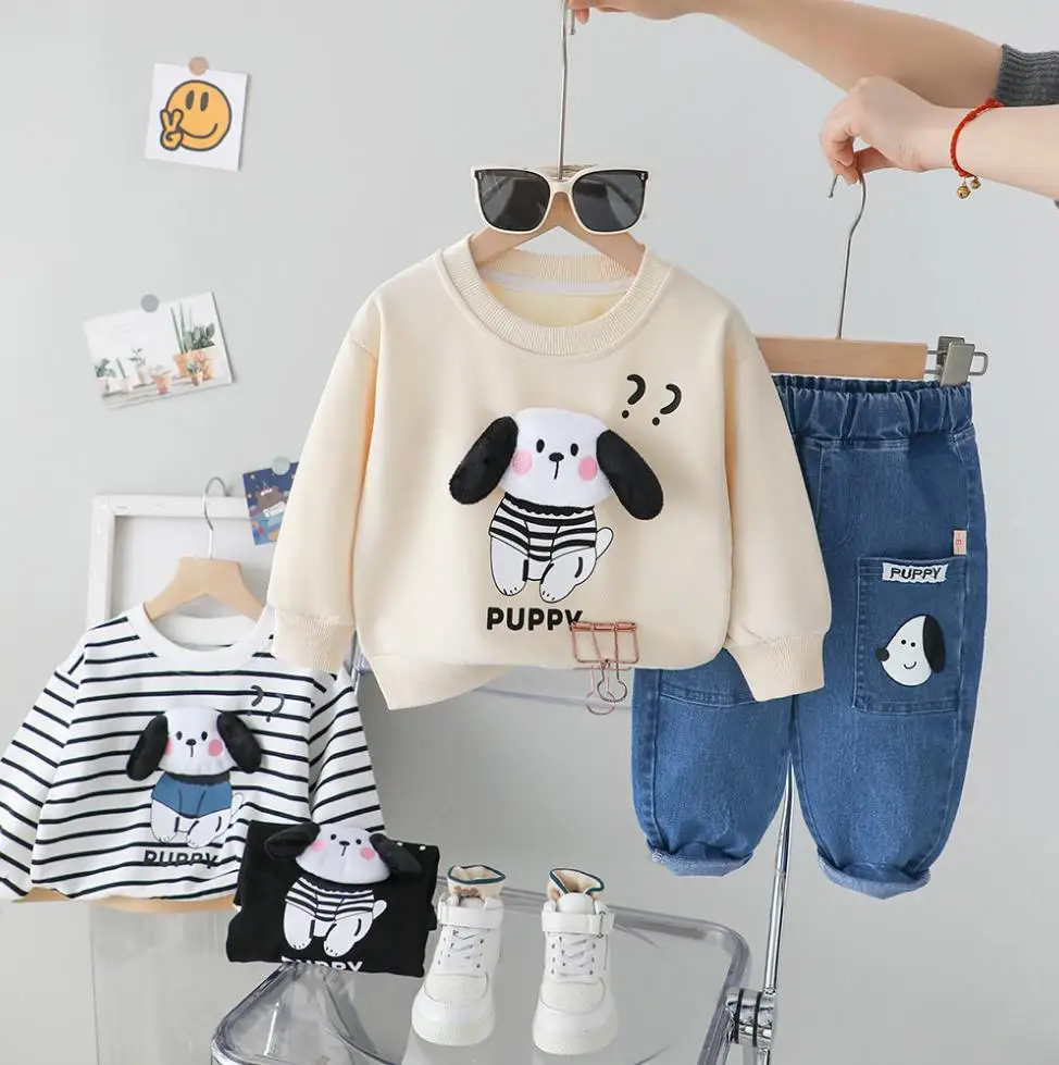 Todder Outfits for Boys Baby Clothes 6 To 12 Months Cartoon Cute Puppy Long Sleeved T-shirts and Pants Two Piece Infant Suits