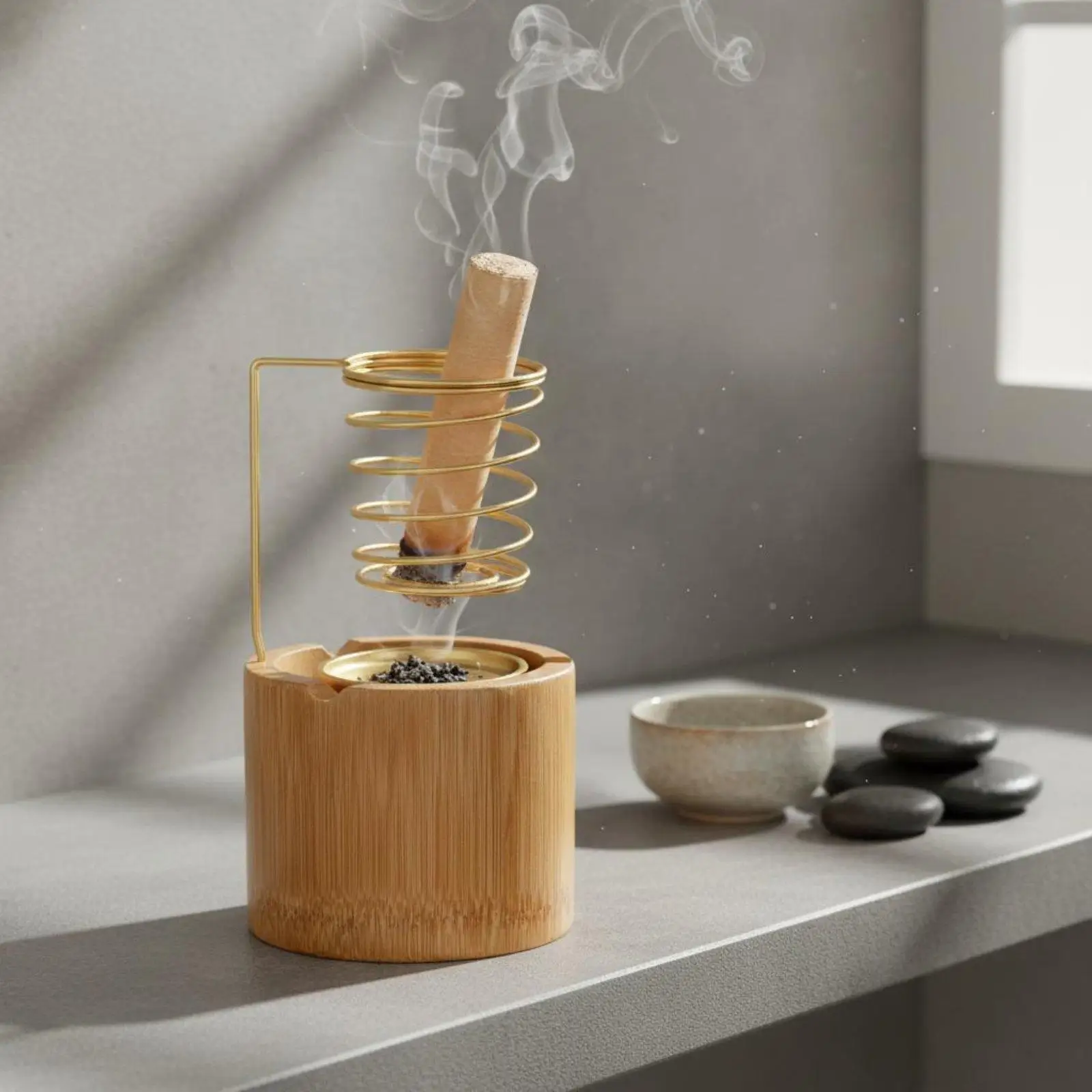 Wooden Incense Burner Holder Base for Sticks Cones Sage Bundles Palo Santo Metal Support Ash Catcher Spa Decor