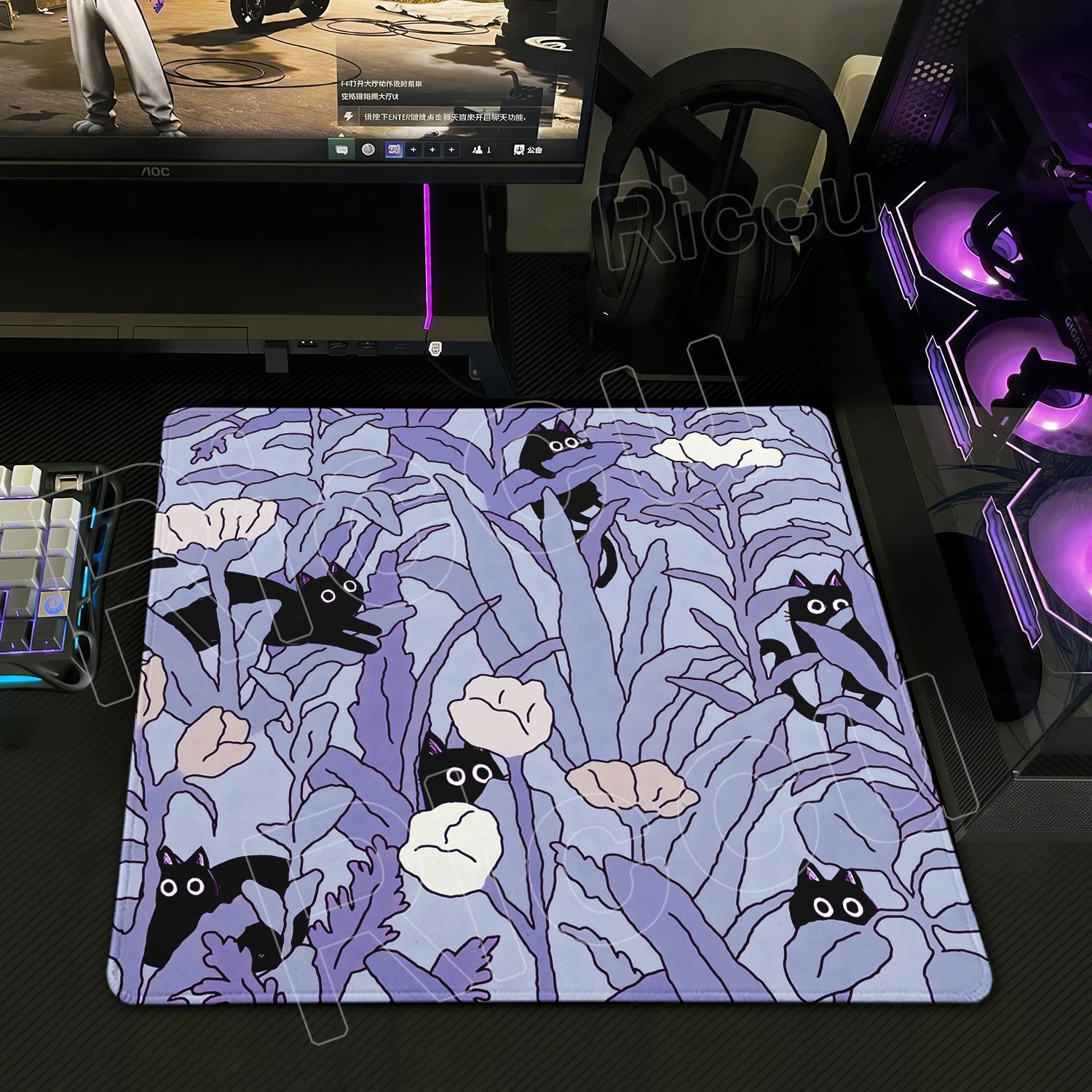 

Green Plants Mouse Pad Kawaii Cat Desk Mat Rubber Cute Kitty XS Mousepad PC Accessories Office Keyboard Computer E-Sports Pads