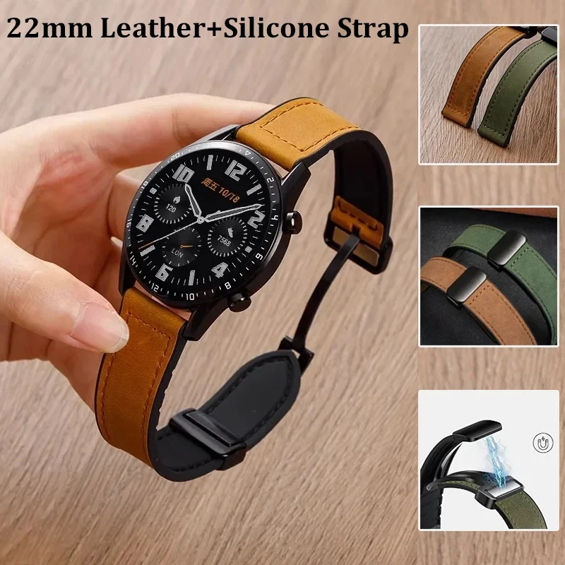 22mm Leather+Silicone Strap For OPPO Watch X/4 Pro Magnetic Soft Comfortable Wristband For OnePlus Watch 2/46mm Replacement Belt
