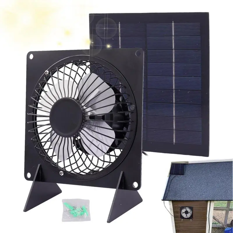 Solar Exhaust Fan Solar Panel Fan For Greenhouse Chicken Coop Fan Ventilation Vent Fan 6-Inch Cooling System For Greenhouse Dog