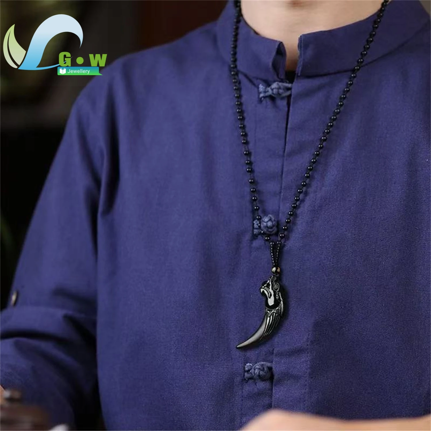 Natural Black Jadeite Dragon Tooth Pendant Necklace for Men Unisex Fine Jewelry Gift Sharp Bold Lucky Charm Protector Energy