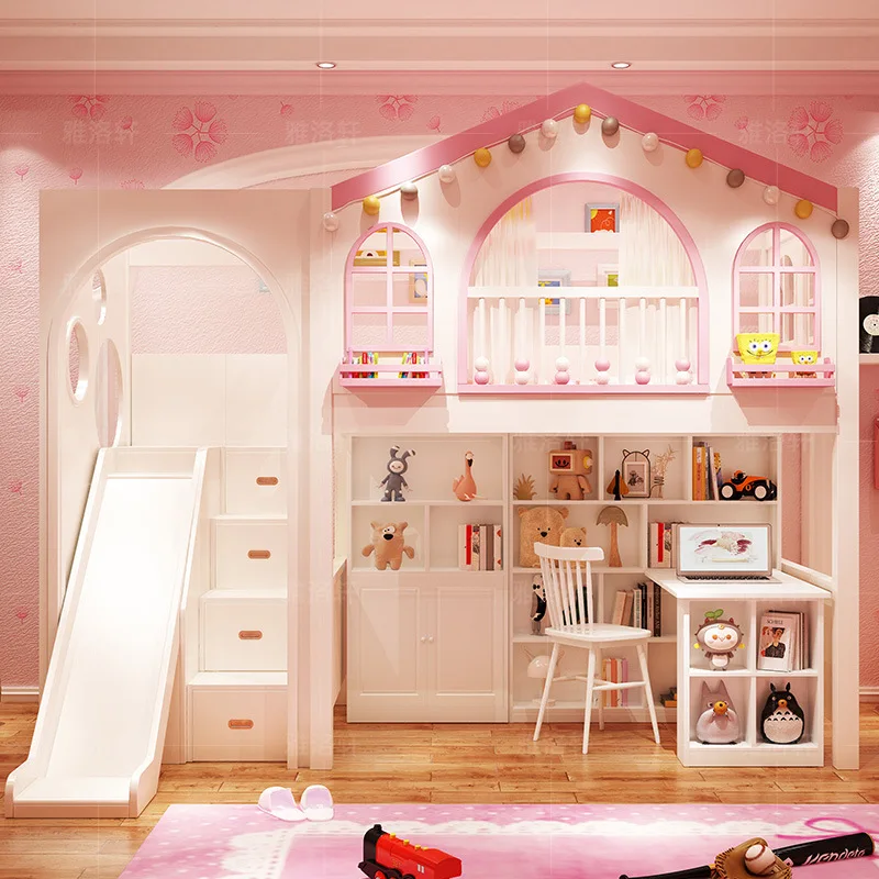 سرير الأطفال، سرير الأميرة، سرير Dream Castle Treehouse، سرير بطابقين من نفس العرض، غرفة النوم، مساحة معيشة مدمجة