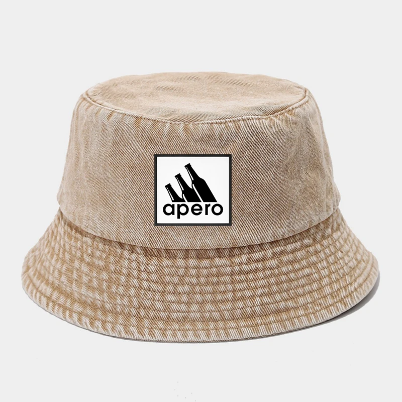 Apero Print Washed Denim Bucket Hat Women Men Daily Sports Panama Hat Adult Casual Outdoor Travel Sun Beach Fisherman Caps - view 3