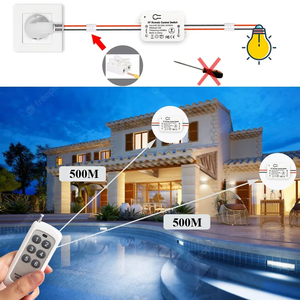 433Mhz Universal Wireless Remote Control Switch AC110V 220V 10A Relay Receiver for smarthome Led Light Bulb Gate Garage Door tv