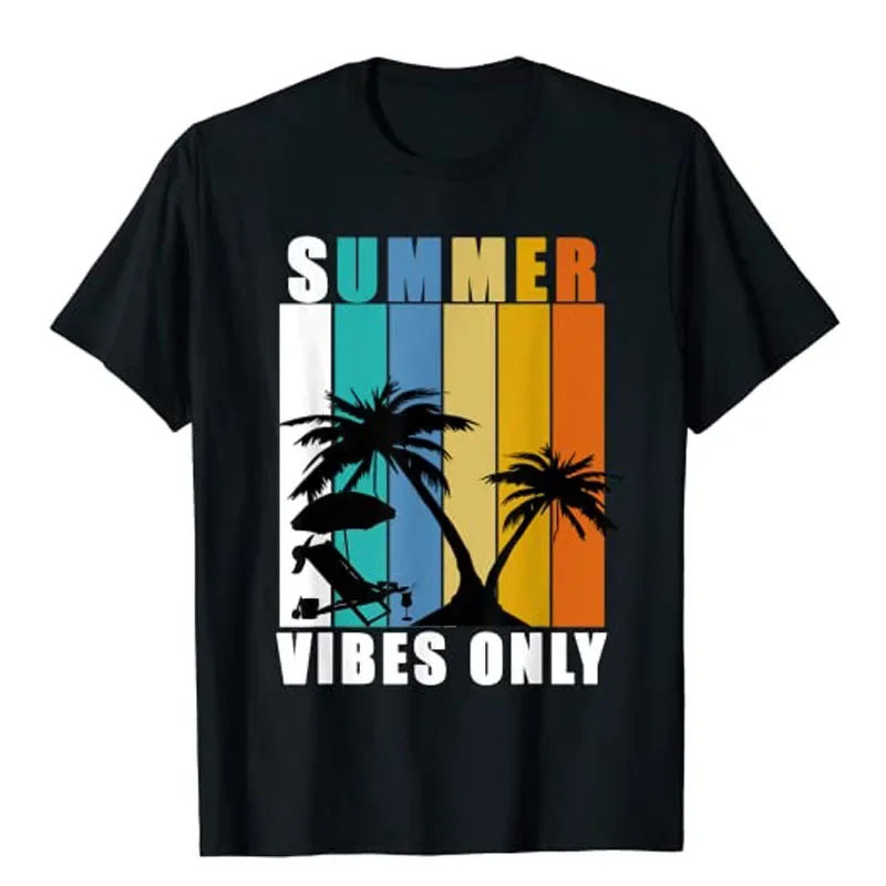 RETRO SUMMER VIBES VINTAGE RAYS TEE BEACHY VIBES T-Shirt Fashion Beach Lover Life Graphic Tee Tops Cotton Short Sleeve Blouses