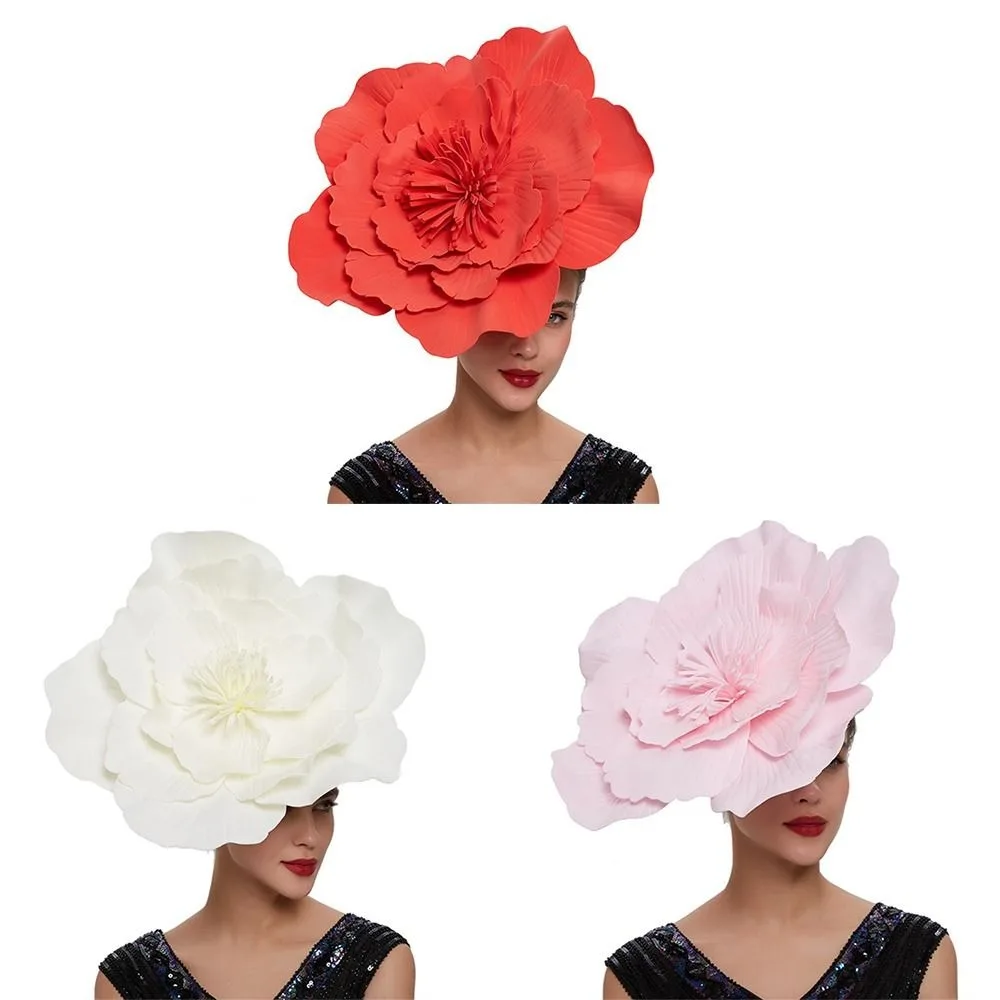 Women Bridal Hair Accessories Makeup Prom Large Flower Bow Hat Headdress Hair Band
