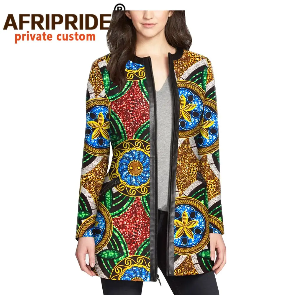 2024 Women`s Coat African Print Jacket Dashiki Clothes Formal Outfit Leather+cotton Fabric Full Zipper AFRIPRIDE A1924010