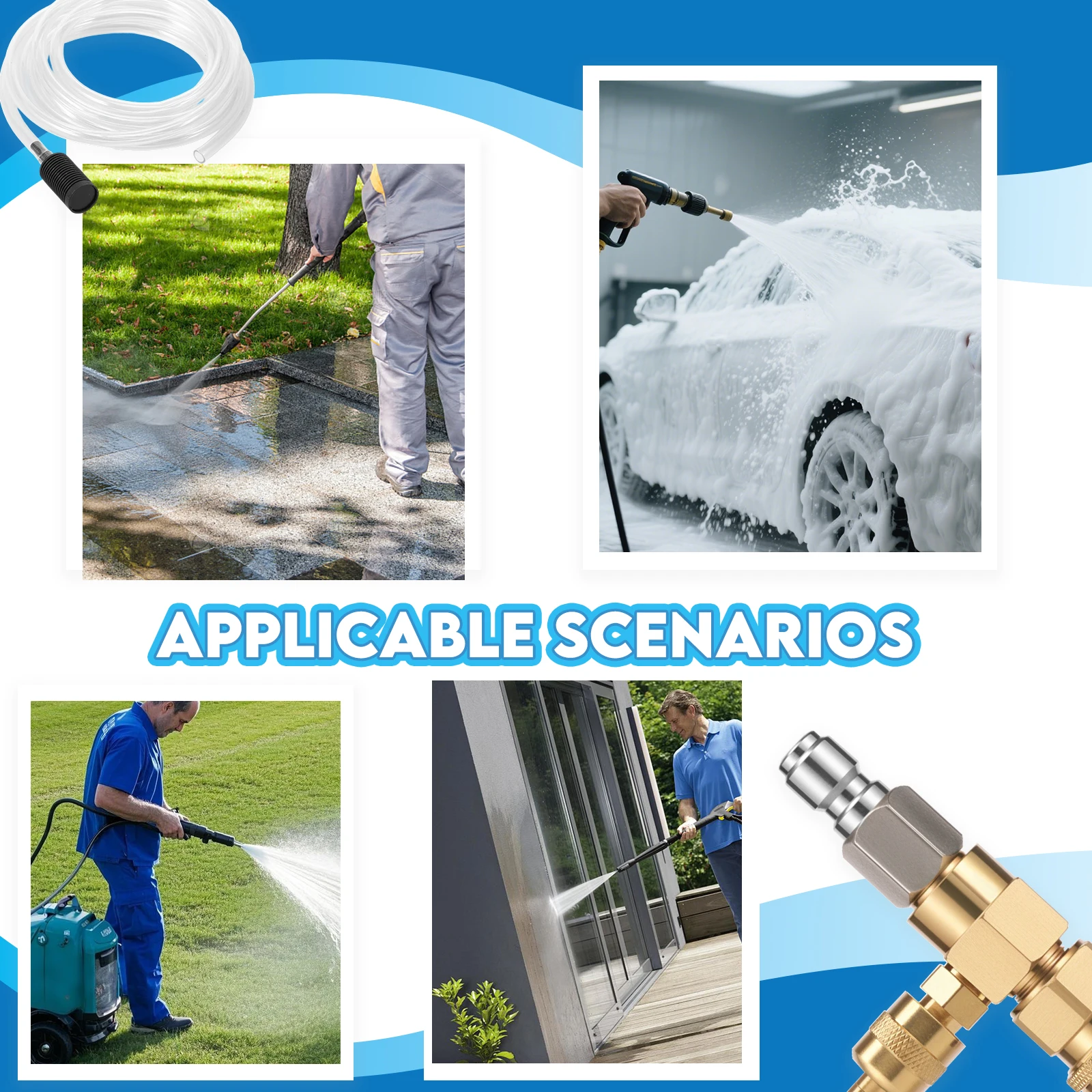 Pressure Washer Downstream Injector Kit Fixed Chemical Injector Kit Soap Injector with 3/8Inch Quick Connect 2-5 GPM 4000PSI Max