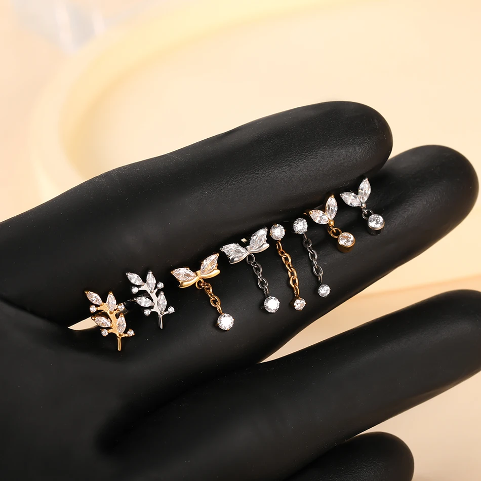 1 Stück Titan-Zirkon-Ohrstecker für Frauen, Innengewinde, Knorpel-, Lobe-, Tragus-, Helix-Piercing, Körperschmuck