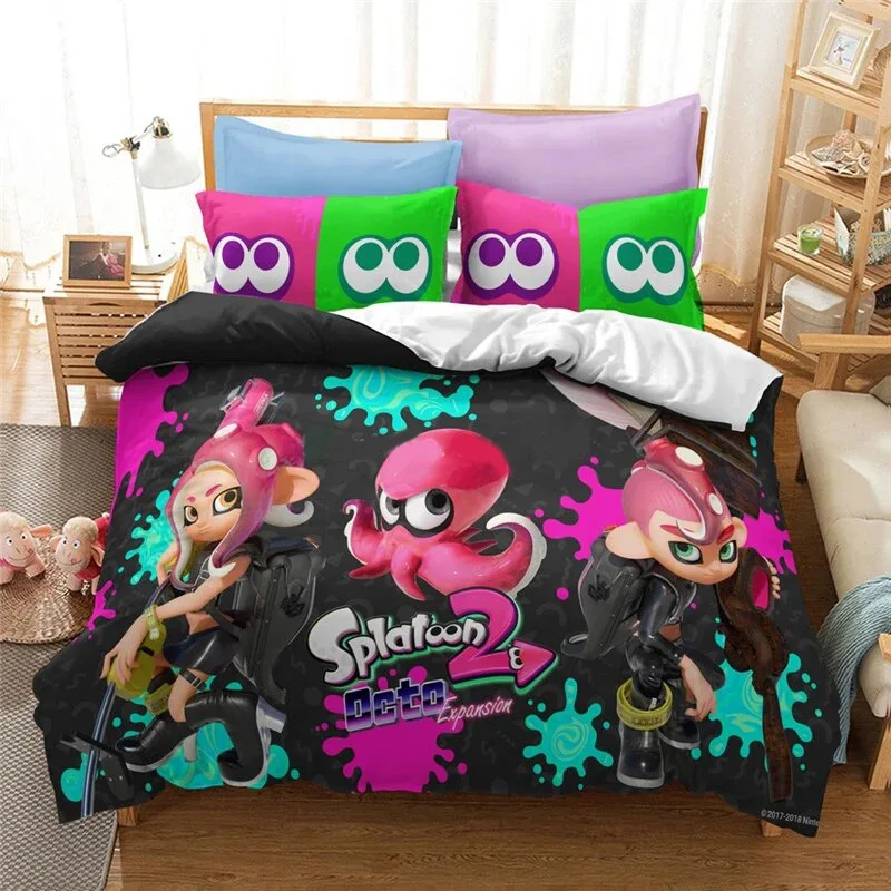 

3PCS Single-sided Printed Bedding Set ,Comforter Splatoon Game Duvet Bedding Cover Pillows Comfortable Bedspreads Cotton Bedding