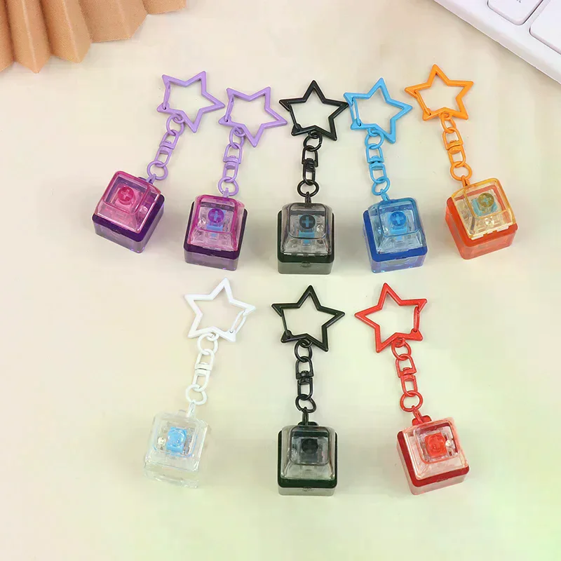 DIY Keyboard Fidget Keychain Keys Button With LED Light Clicker Toy Stress Relief Pass The Time Keycap Pinch Toy