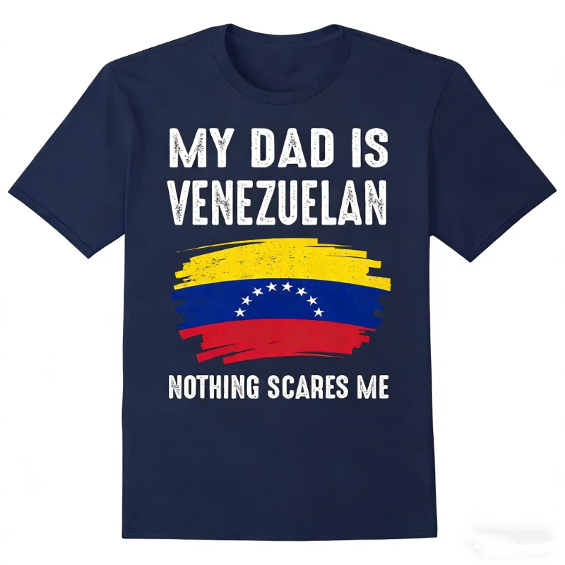 

My Dad Is Venezuelan Pride Flag Heritage Roots Adult Heavyweight T-Shirt Crewneck Casual Short-sleev Printed T-shirt Tops