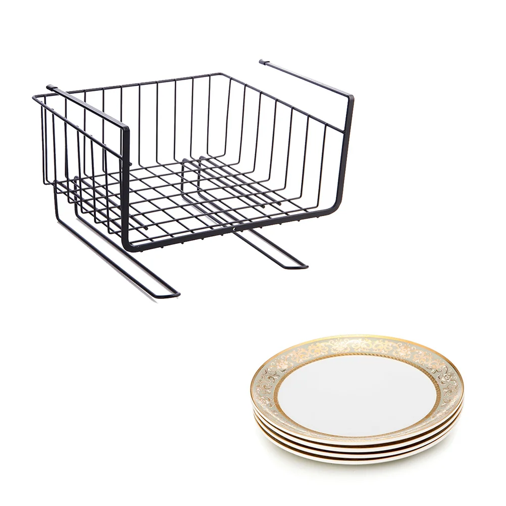 

Black Steel Wire Under Cabinet Storage Rack Wardrobe Shelf Flat U-Shaped Hook Kitchen Hanging Organizer Pantry Space Saver