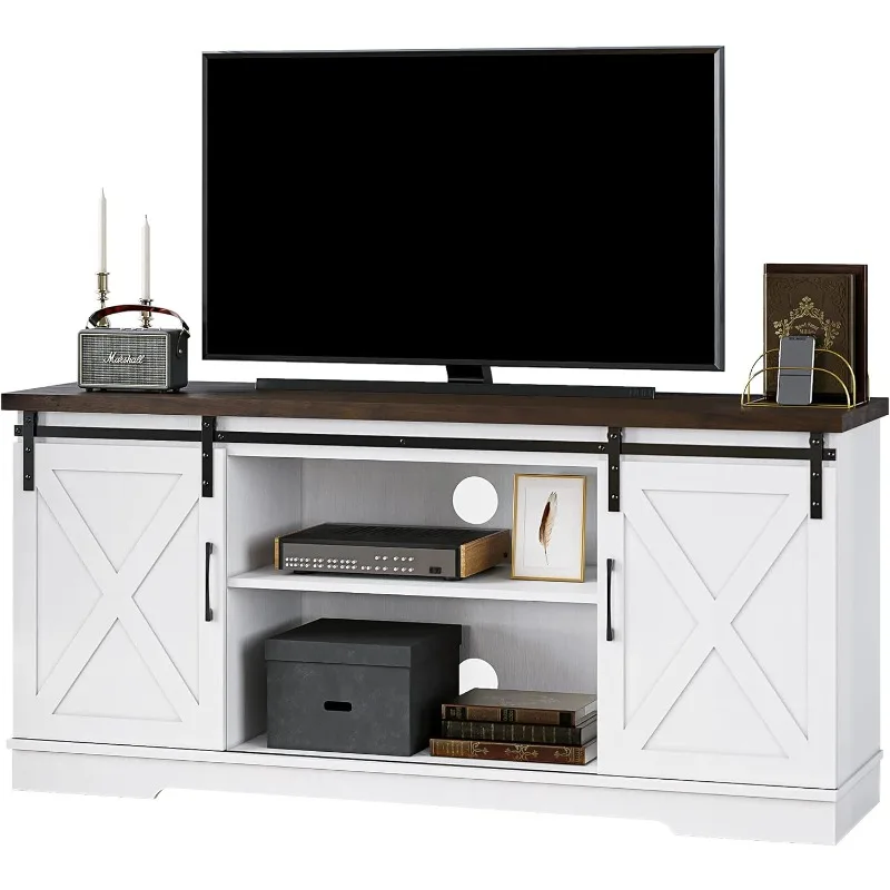 

Farmhouse TV Stand for 65 Inch TV, Entertainment Center with Storage and Sliding Barn Doors, Modern Media TV Console TV Stands