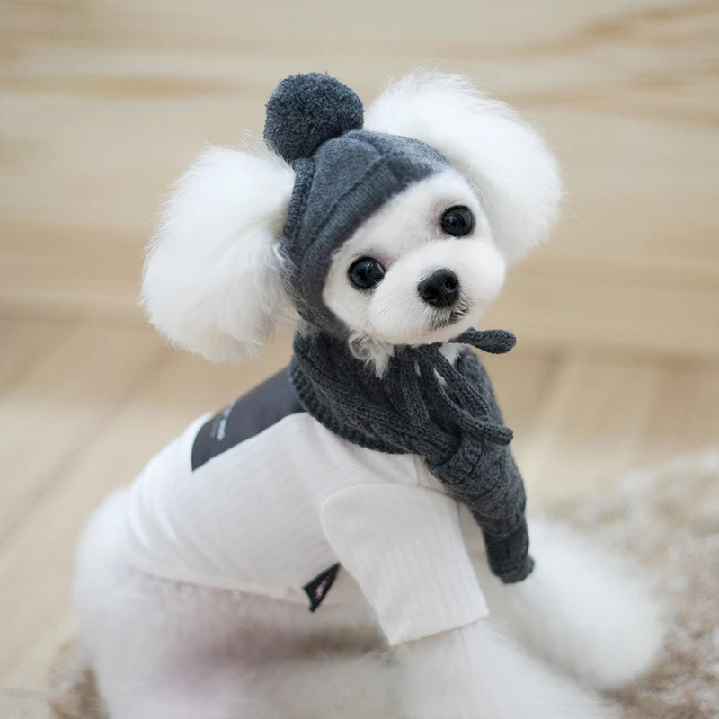 Autumn Winter Pet Leaky Ear Yarn Hat Petd Supplies Solid Color Pet Yarn Ball Hat Puppy Scarf Pet Christmas Hats Dog Accessories